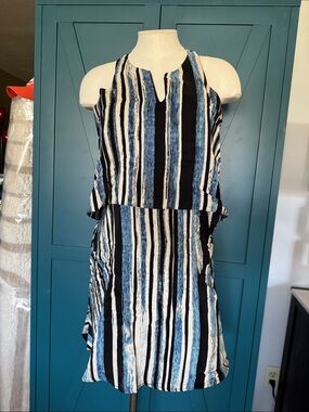 Parker Silk Blue & Black Striped Sleeveless Sundress Sz.Small